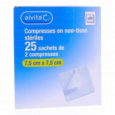 ALVITA Compresses en non-tissé stériles (taille 7,5*7,5 cm - 25 sachets de 2 compresses)