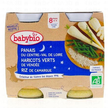 BABYBIO Repas du Soir - Petits pots de panais, haricots verts, riz, dès 8 mois, 2 x 200 gr