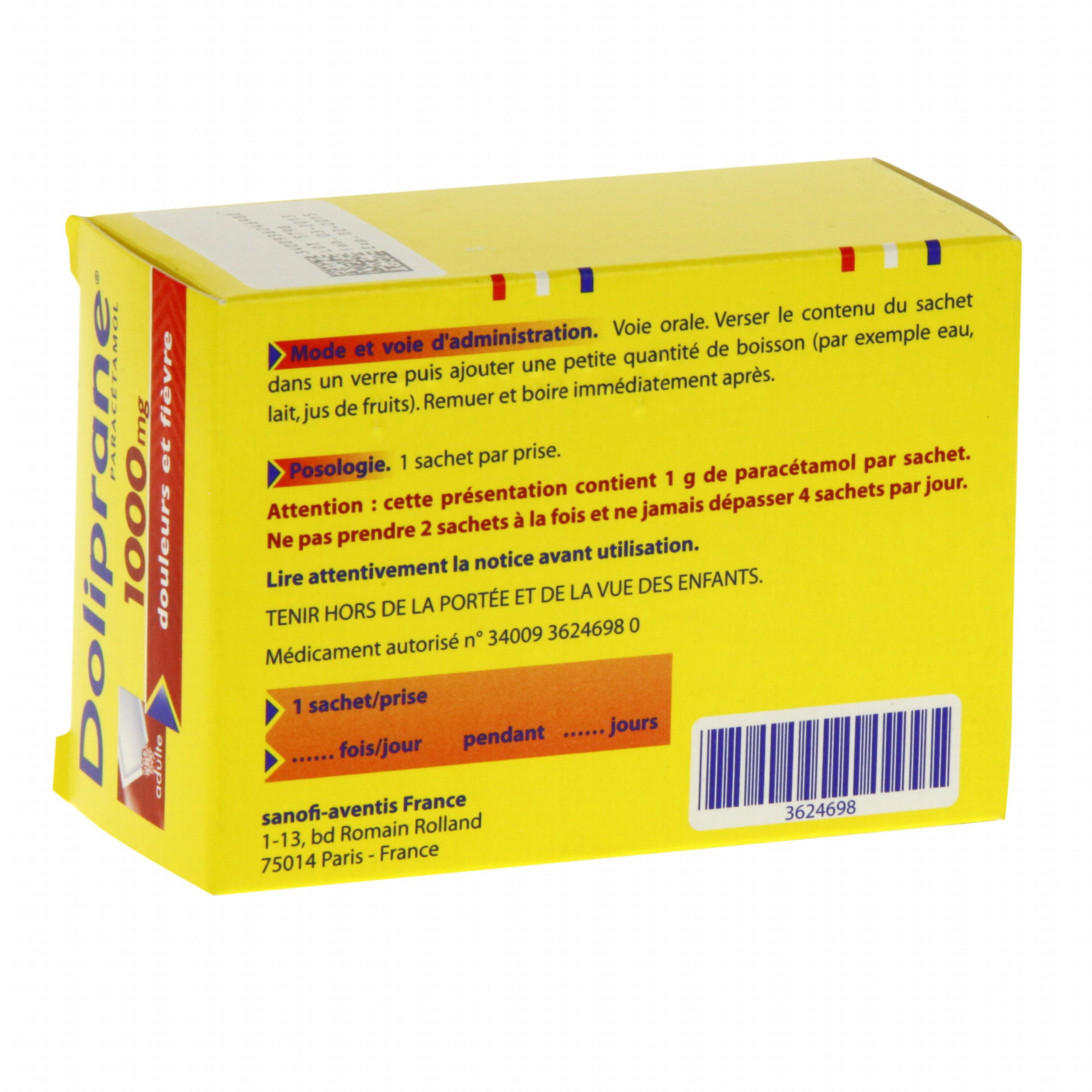 DOLIPRANE 1000mg Poudre - 8 sachets Pharmacie en ligne FRANCE