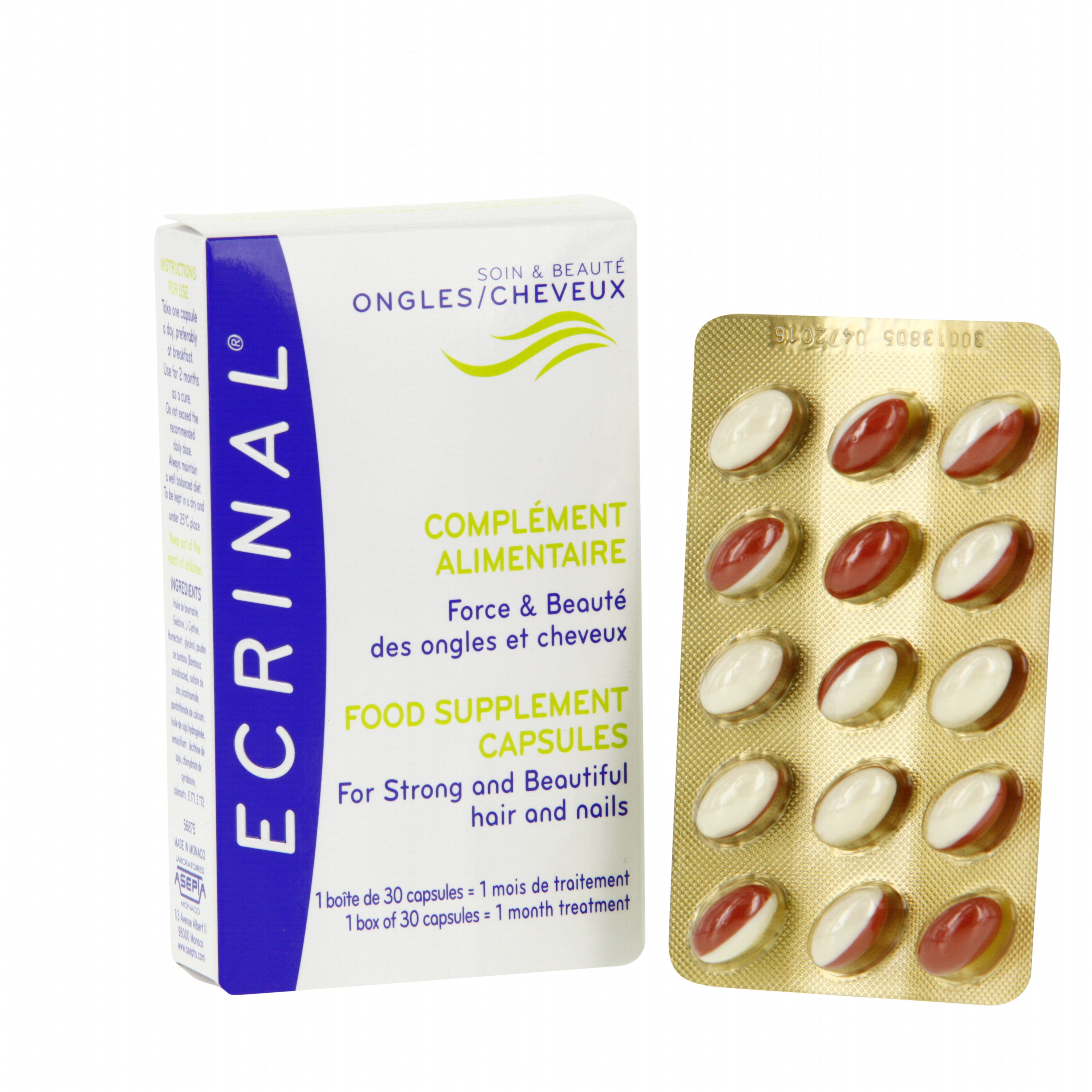 ECRINAL Complément alimentaire ongles et cheveux 30 capsules