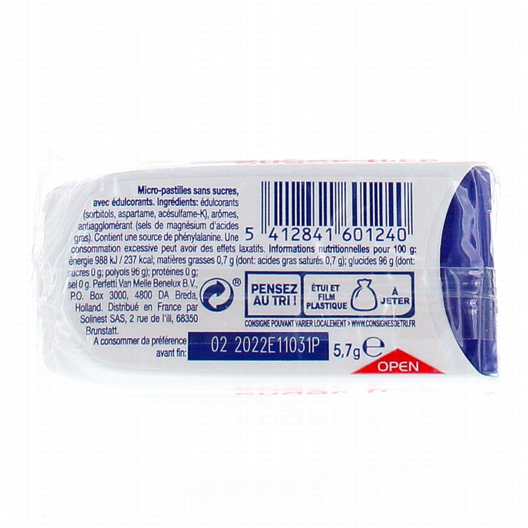 Bonbons bi couche menthe sans sucres FRISK : la boite de 105g à