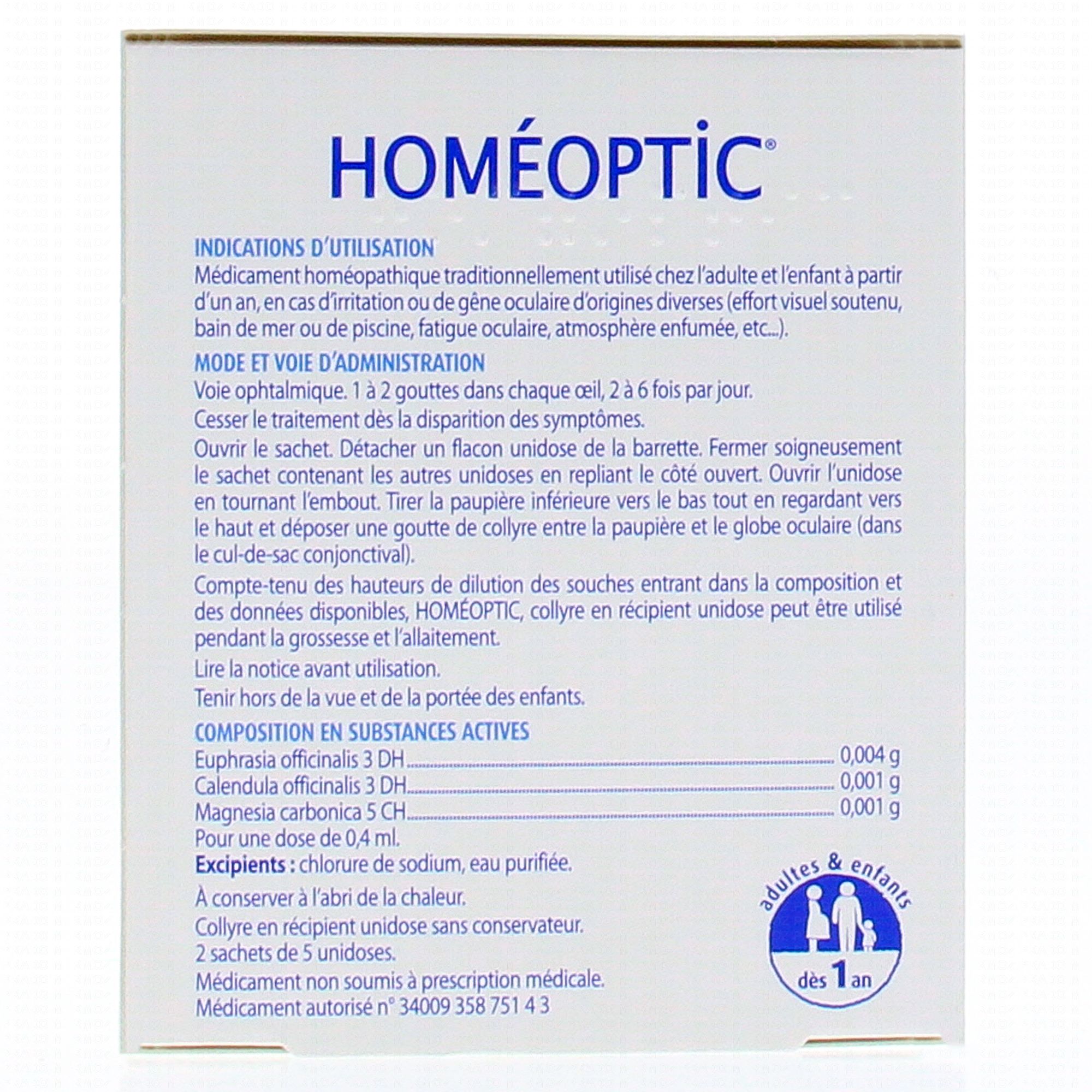 Homéoptic boîte de 10 récipients unidoses - Médicament