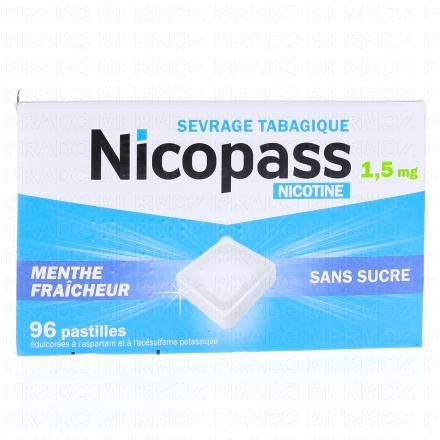 NICOPASS 1,5mg sans sucre menthe fraîcheur (boîte de 96 pastilles)