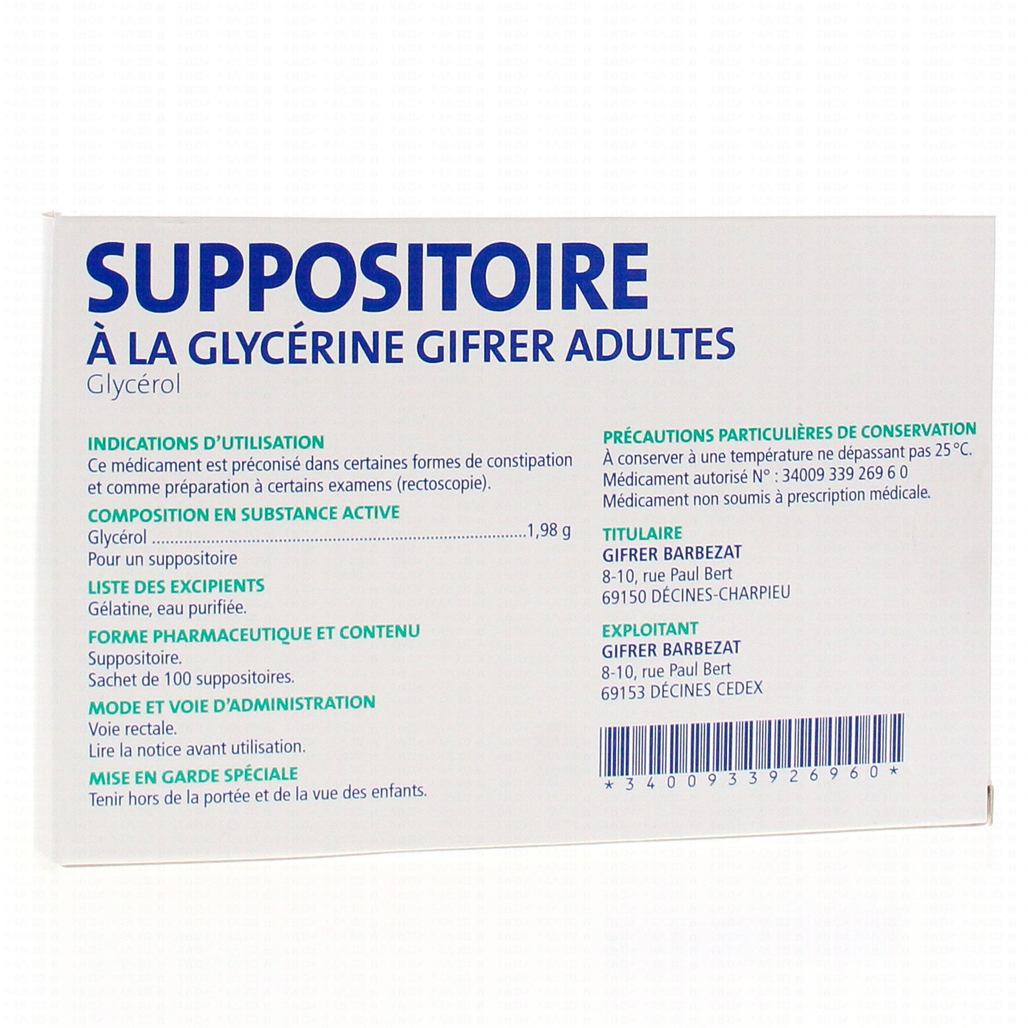 Sopreli Suppositoires Glycérine Adultes, 100 pièces