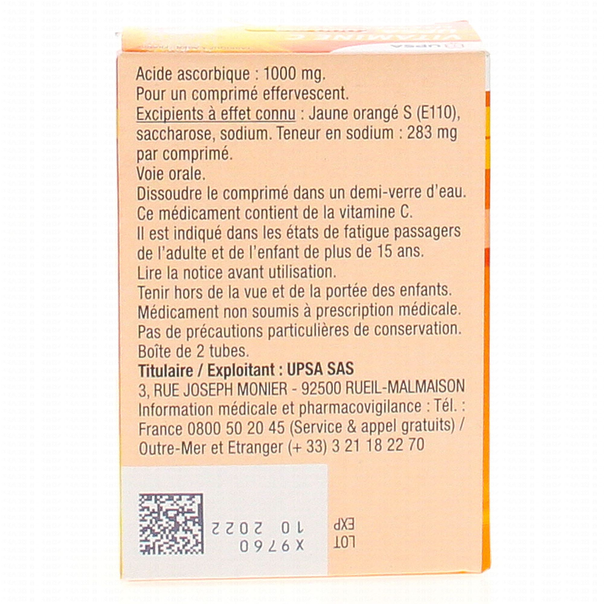 Upsa Vitamine C Effervescente 1000mg 2 Tubes De 10 Comprimes Medicament Conseil Pharmacie En Ligne Prado Mermoz
